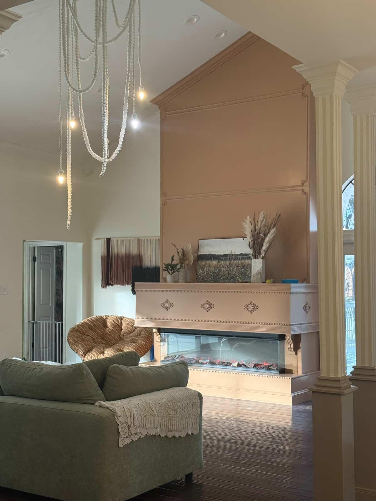 Macrame Rope Chandelier, Boho Rope Pendant Light, Custom Length Cords, Amber & Clear Glass Shades