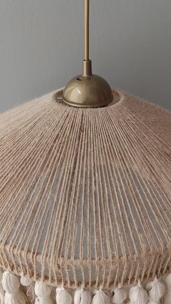 Raffia Tassel Chandelier, Boho Nursery Pendant Light, Handmade Natural Ceiling Lamp, Rustic Farmhouse Lighting