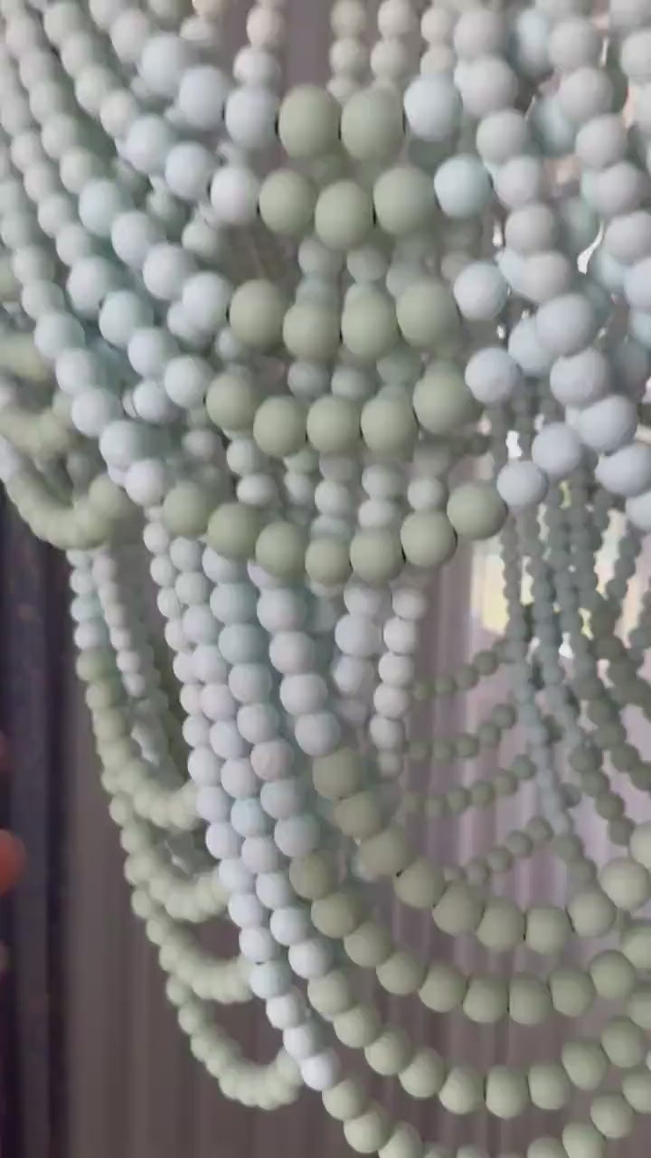 Coral Ombre Wood Bead Chandelier: Beach House Lighting