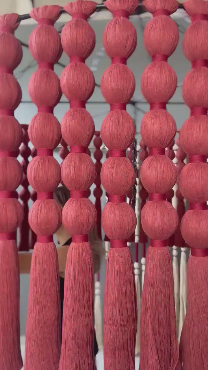 Large Red Boho Chandelier, Handmade Beaded Light Fixture