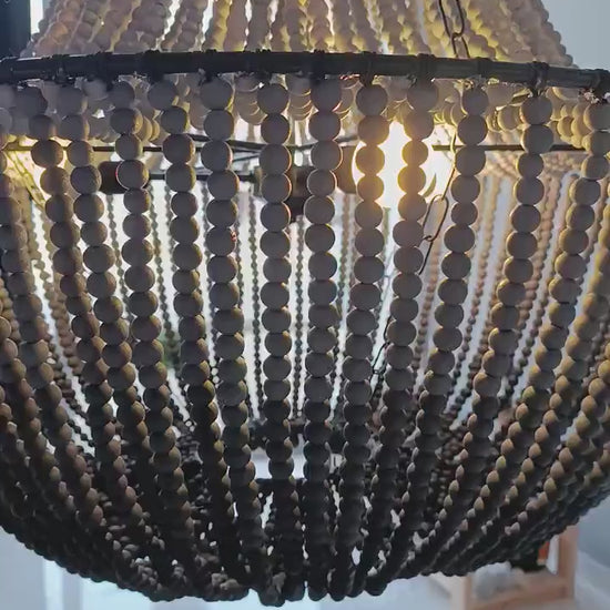 Black Beaded Chandelier, Large Boho Pendant Light, Farmhouse Bead Lighting for Dining Room