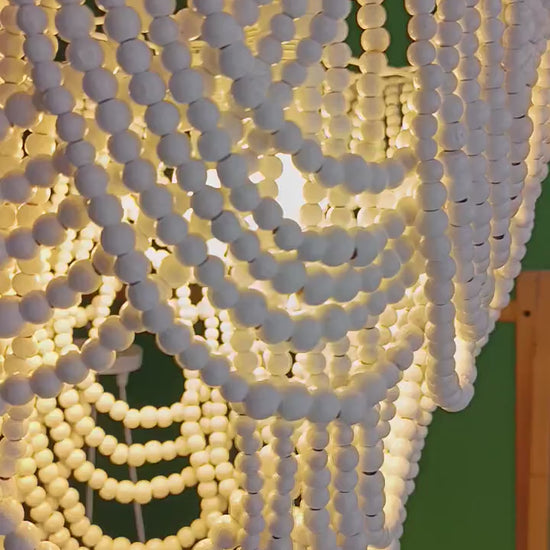 Wooden Beaded Chandelier - Rustic Boho Pendant Light Fixture - Farmhouse Ceiling Lamp for Bedroom, Nursery