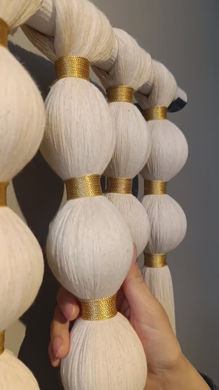 Large Boho Woven Wall Hanging: Gold Thread Tapestry (150x110 cm)