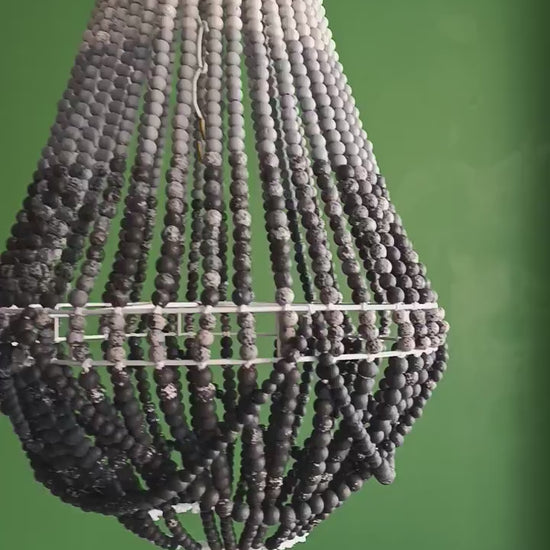 Grey Ombre Wooden Bead Chandelier: Boho Nursery Lighting